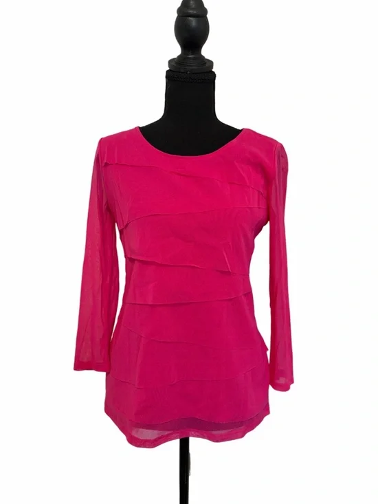 Alfani Hot Pink Layered Sheer Sleeve Top - Picture 1 of 5
